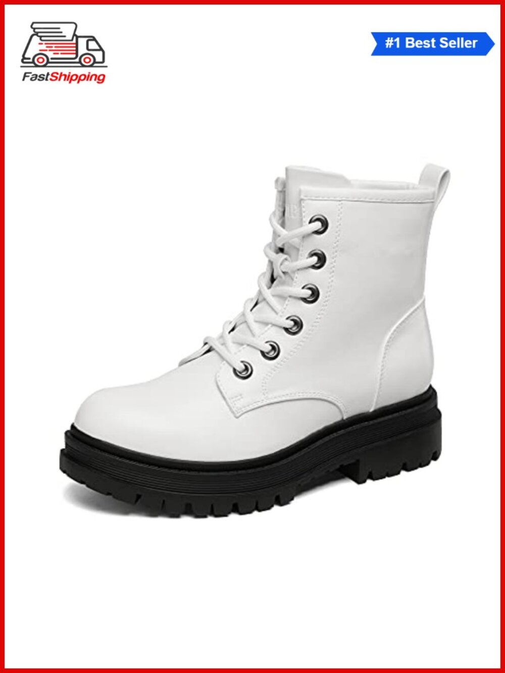 ✨ DREAM PAIRS Women's Faux Leather Lace-Up Ankle Combat Boots